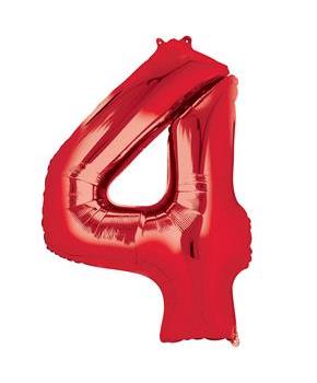 36" Number 4 Shaped Foil Balloon - Red