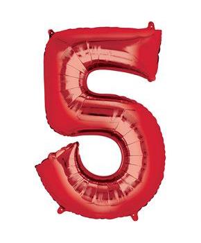 33" Number 5 Shaped Foil Balloon - Red