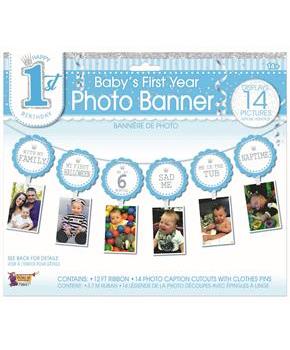 1st Birthday Blue Photo Banner
