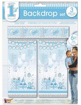 1st Birthday Blue Backdrop