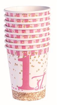 1st Birthday Pink Paper 9oz Cups (8)