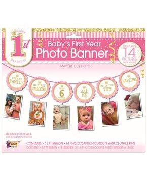 1st Birthday Pink Photo Banner