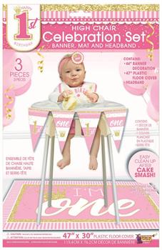 1st Birthday Pink High Chair Set