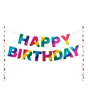 Metallic Rainbow "Happy Birthday" Pennant Cake Topper