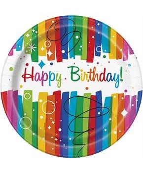Rainbow Ribbons Birthday 9" Plates (8)