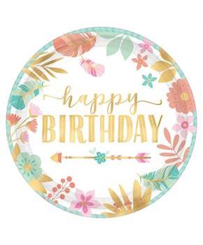 Boho Birthday Girl 7" Dessert Plate (8)