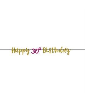 Pink & Gold 30th Birthday Glitter Letter Banner