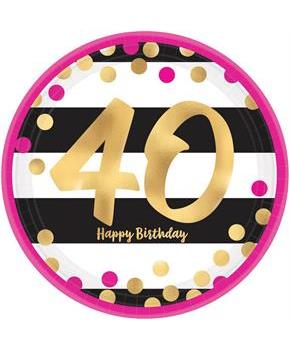 Pink & Gold 40th Birthday 9" Metallic Plates (8)
