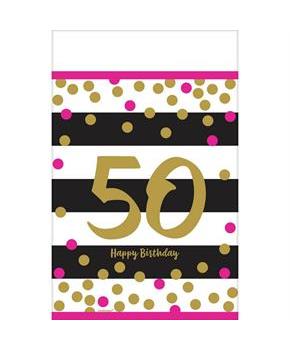 Pink & Gold 50th Birthday Plastic Tablecover