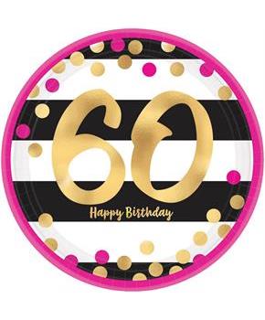 Pink & Gold 60th Birthday 7" Metallic Plates (8)