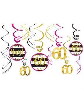 Pink & Gold 60th Birthday Swirl Decorations (12)