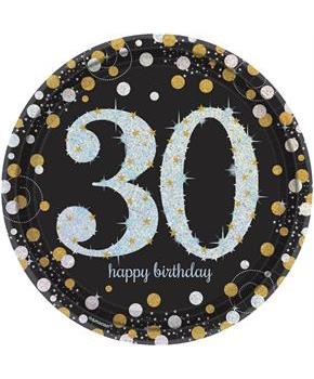 Sparkling Celebration Plate 9" Lunch Plates 30th (8)