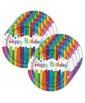 Rainbow Ribbons Birthday 9" Plates (24)