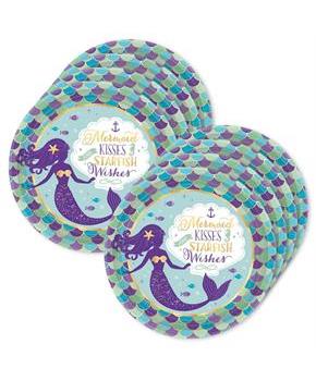 Mermaid Wishes 9" Metallic Lunch Plates (24)