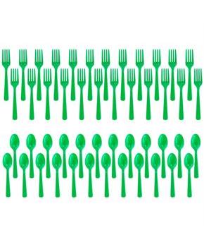 Forks & Spoons - Green (24 Each)
