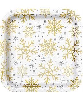 Silver & Gold Holiday Snowflake 9" Dinner Plate  