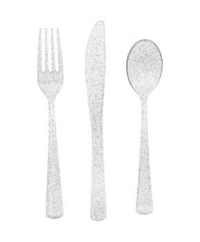 Silver Glitter Cutlery Assortment - 18pc/6ea