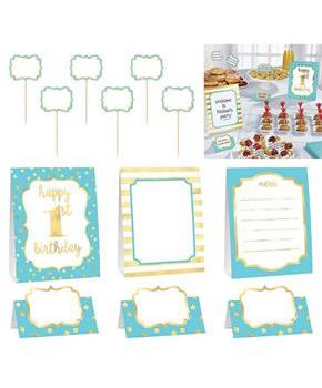 Metallic Blue & Gold 1st Birthday Buffet Decorating Set