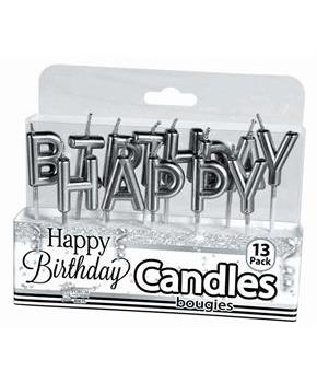 Metallic Silver Happy Birthday Candles (13)