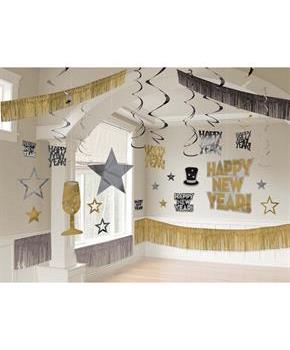 New Years's Giant Black Silver & Gold Room Decorating Kit