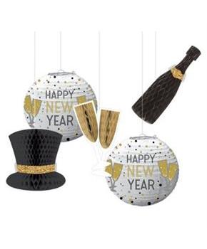 New Year's Black Silver & Gold Hanging Decorations