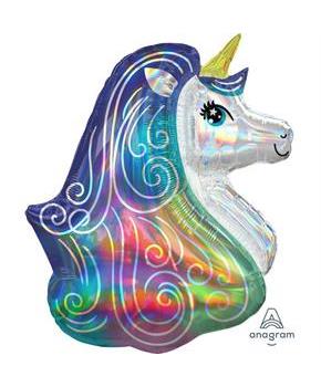30 Iridescent Rainbow Uincorn Shp-Pkg Foil Balloon