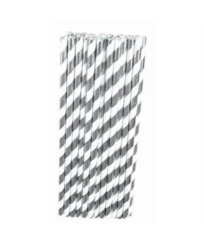 Silver & White Paper Straws 