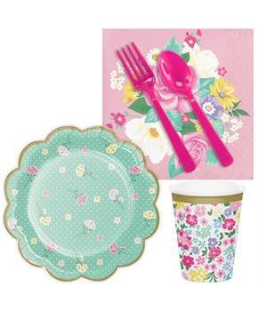 Floral Tea Party Scalloped Plate Snack Pack for 16