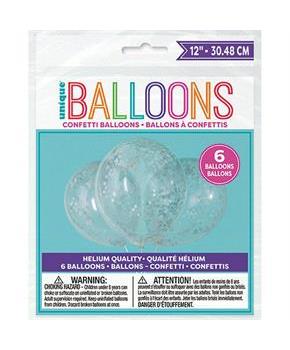 Clear Latex Balloons Pre-Filled with Silver Confet