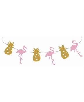 Flamingo & Pineapple Luau 8' Diamond Glitter Banner