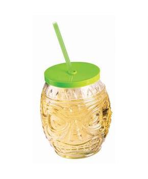 Luau Hula Straw Hut Glasses Set w/ Straws (4 Count
