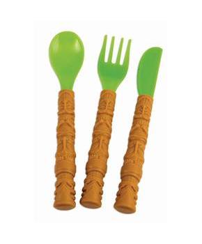 Palm Tree Plastic Tiki Fork, Knife & Spoon Tableware Set (1 Each)