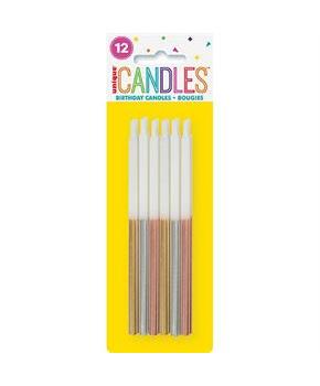 Metallic Dipped Birthday Candles 5" - Assorted, 12
