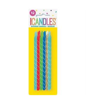 Bright Spiral Birthday Candles 5" - Assorted, 12ct