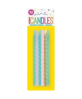 Pastel Spiral Birthday Candles 5" - Assorted, 12ct