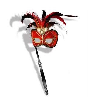 Red Venetian Mask with Stick