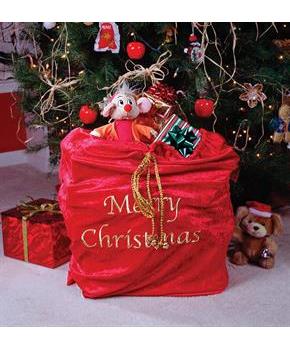 Velvet Santa Bag Sack Gold Embroidered Lettering with long Shoulder Strap