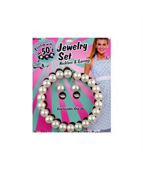 50's Pearl Necklace and Earrings Set