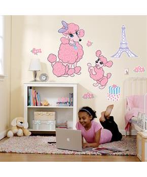 Pink Poodle in Paris Giant Wall Decals