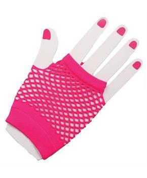 80's Neon Pink Short Fishnet Adult Gloves