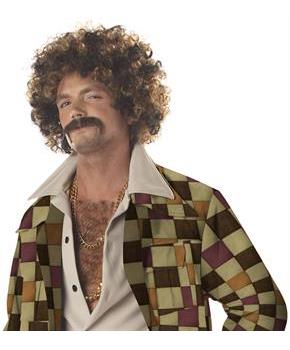 Disco Dirt Bag Wig & Moustache Adult