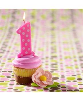Pink 1st Birthday Polka Dot Candle