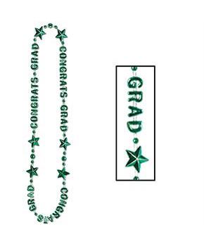 Congrats Grad Green Graduation Bead Necklace