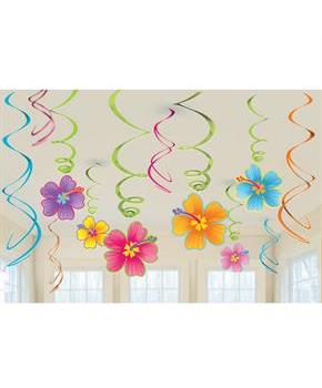 Luau Flowers Hanging Swirls Value Pack