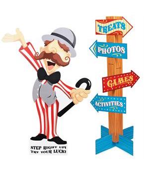 Carnival Man with Direction Sign