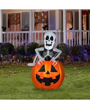 Pop-Up Skeleton in Pumpkin Animated inflatable Lawn Decor