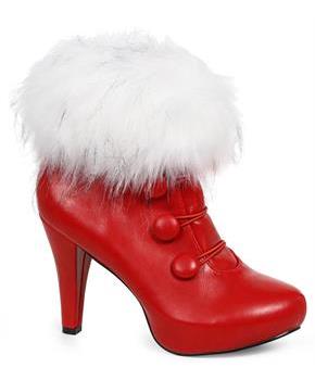 Women's Red Ankle Boots with Faux Fur