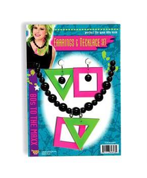 80s Neon Earrings And Necklace Set