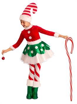 Girls Candy Cane Elf Princess Costume