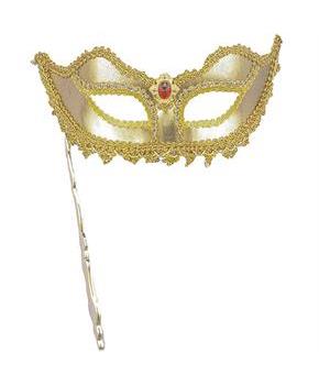 Mardi Gras Mask 007a: Gold With Stick